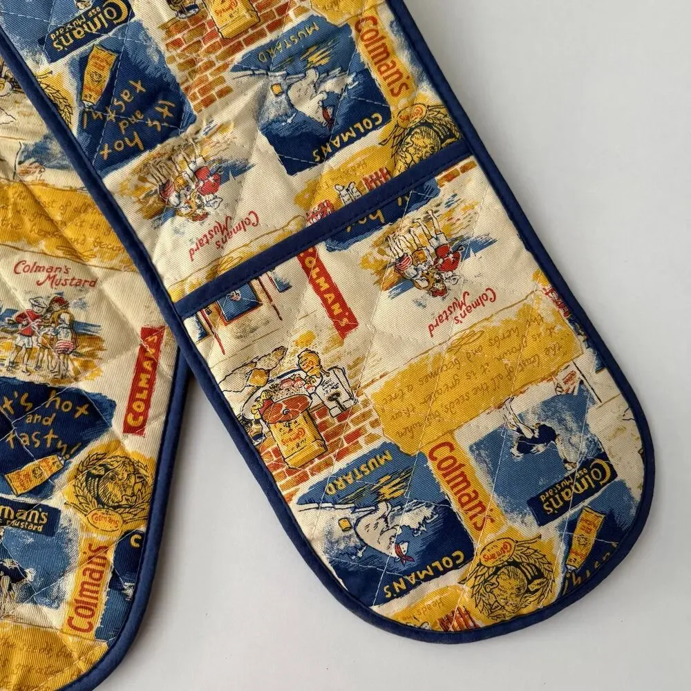 Vintage Colman’s Mustard Quilted Oven Mitts Double Ended Pot Holder